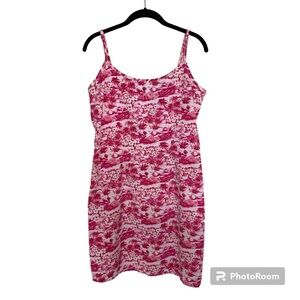 Surf Chick Womens Size L Pink White Tropical Island Print Sundress Cover Up